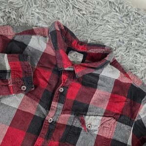 Ascend Mens XLT Red Black Grey Buffalo Plaid Long Sleeve Flannel Button Up Shirt